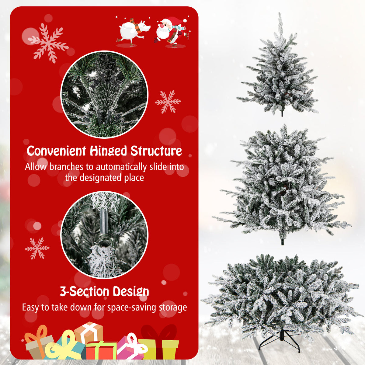 7 Feet Flocked Christmas Tree with 8 Lighting Modes and Multi-Color LED Lights-7 ft-Christmas Trees-DECOROLALA