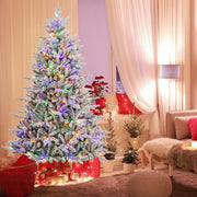 7 Feet Flocked Christmas Tree with 8 Lighting Modes and Multi-Color LED Lights-7 ft-Christmas Trees-DECOROLALA