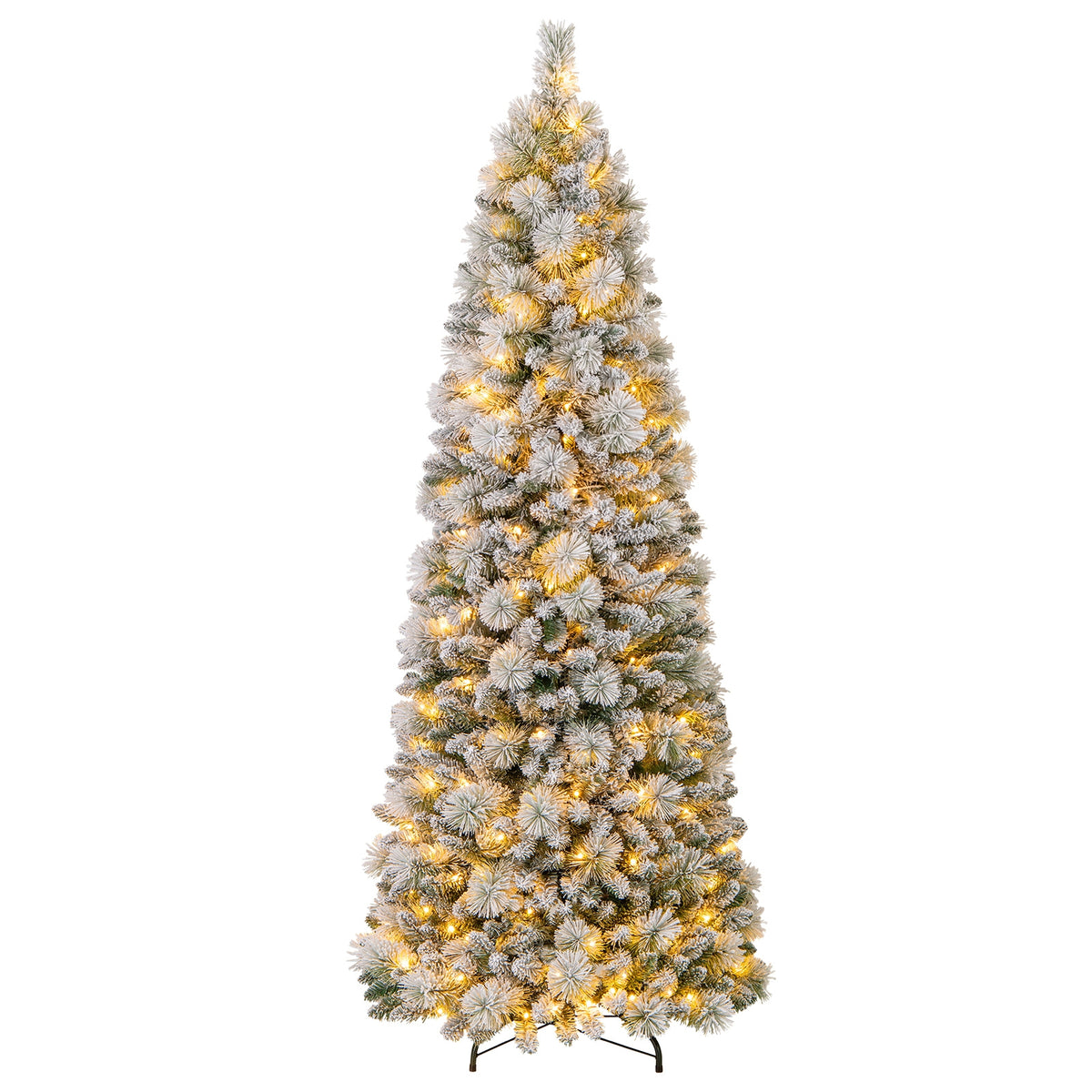 7 Feet Flocked Christmas Tree with Pine Needles and LED Lights-Christmas Trees-DECOROLALA