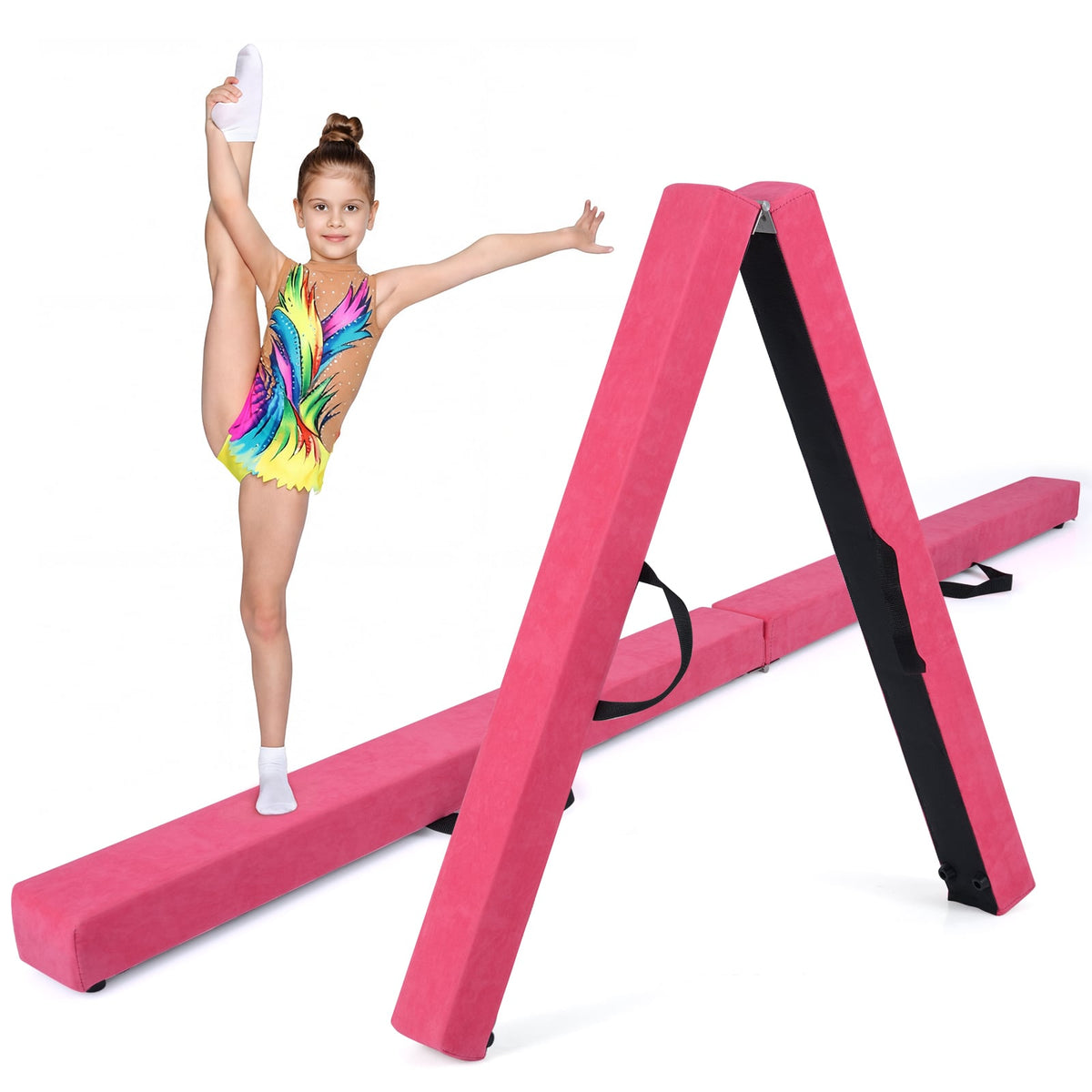 7 Feet Folding Portable Floor Balance Beam with Handles for Gymnasts-Rose-Yoga & Gym Mats-DECOROLALA