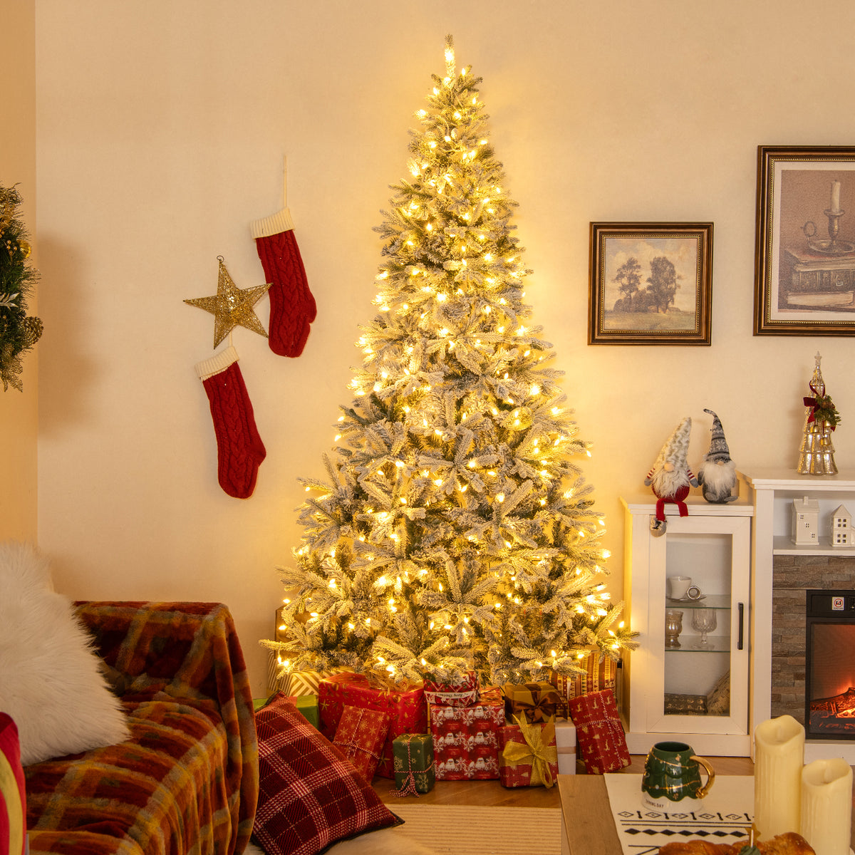 7 Feet Half Artificial Christmas Tree with 852 PE & PVC Branch Tips and 9 Modes-M-Christmas Trees-DECOROLALA