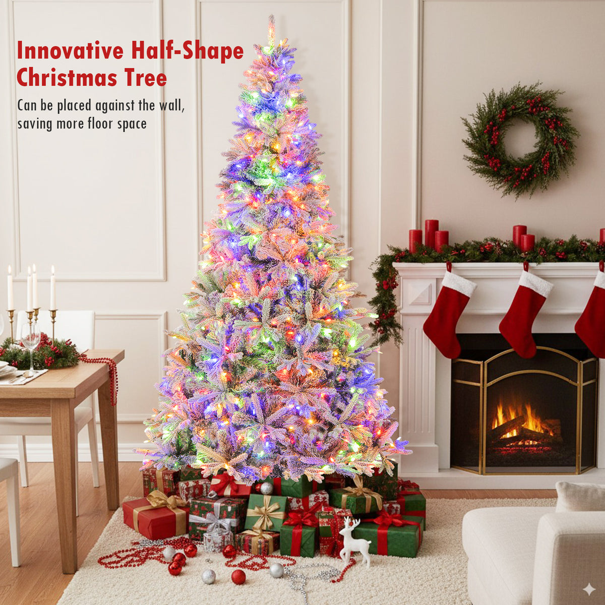 7 Feet Half Artificial Christmas Tree with 852 PE & PVC Branch Tips and 9 Modes-M-Christmas Trees-DECOROLALA