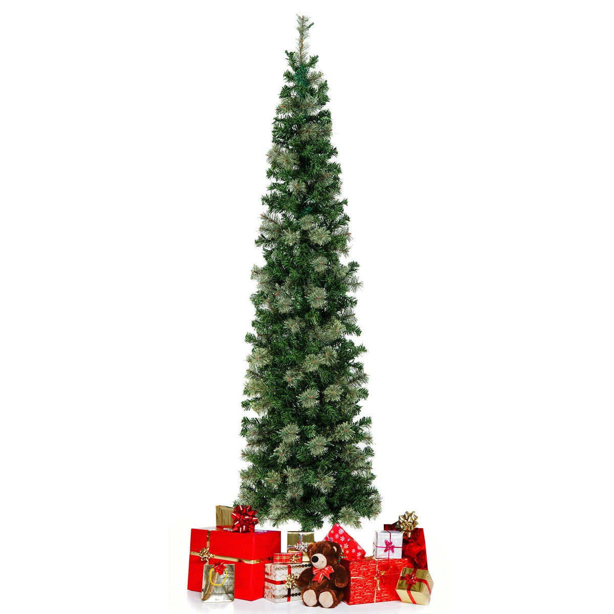 7 Feet Half Christmas Tree with Pine Needles and 150 Lights-Christmas Trees-DECOROLALA