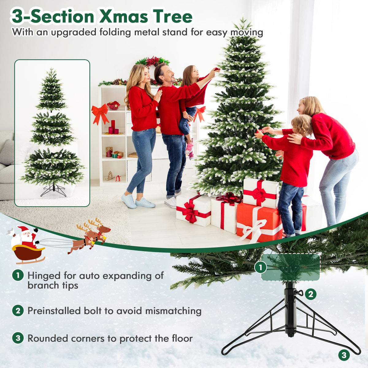 7 Feet Hinged Christmas Tree with 500 LED Lights Remote Control-Christmas Trees-DECOROLALA