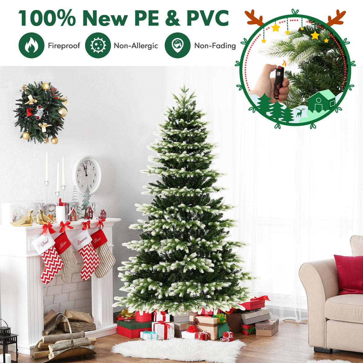 7 Feet Hinged Christmas Tree with 500 LED Lights Remote Control-Christmas Trees-DECOROLALA