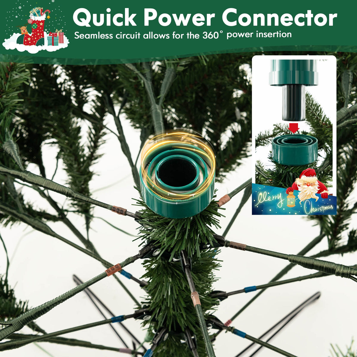 7 Feet Hinged Christmas Tree with 500 LED Lights Remote Control-Christmas Trees-DECOROLALA