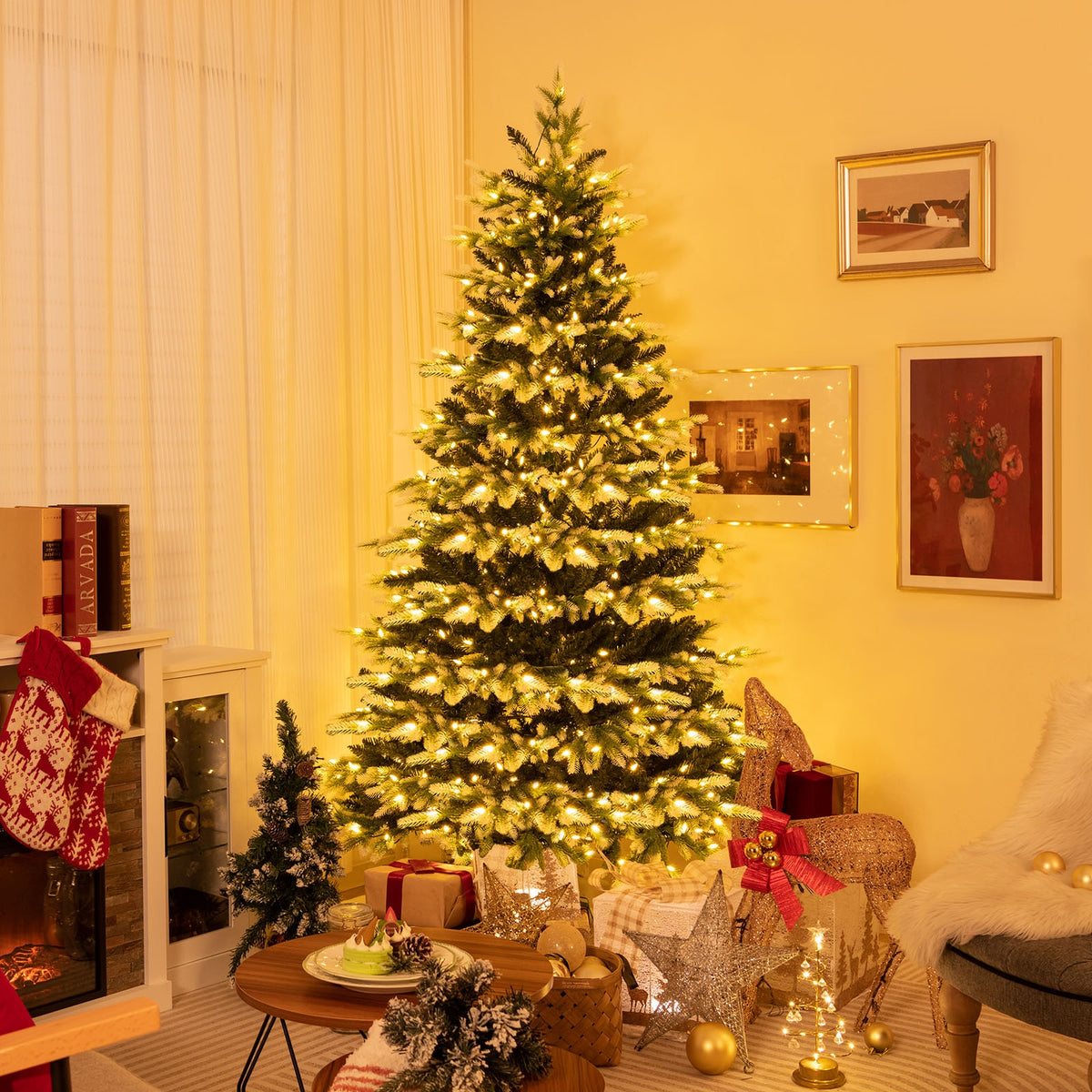 7 Feet Hinged Christmas Tree with 500 LED Lights Remote Control-Christmas Trees-DECOROLALA