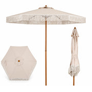 7 Feet Patio Umbrella with Fringe Sun-Protective Beach Umbrella with Boho Tassel-Beige-Outdoor Umbrellas-DECOROLALA