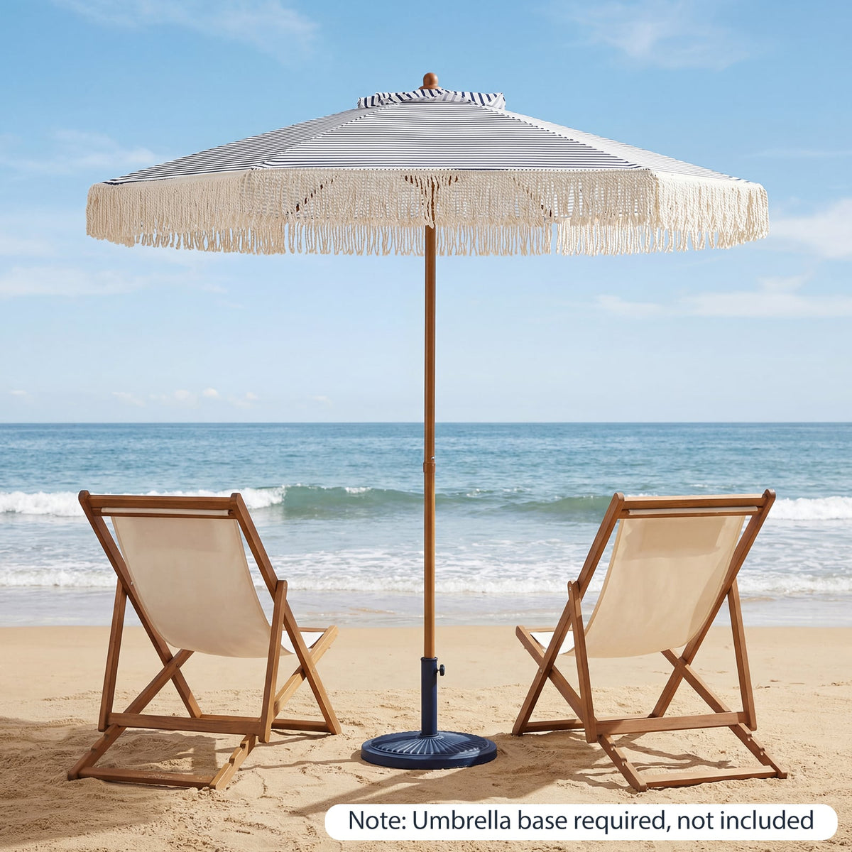 7 Feet Patio Umbrella with Fringe Sun-Protective Beach Umbrella with Boho Tassel-Blue-Outdoor Umbrellas-DECOROLALA