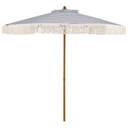 7 Feet Patio Umbrella with Fringe Sun-Protective Beach Umbrella with Boho Tassel-Blue-Outdoor Umbrellas-DECOROLALA