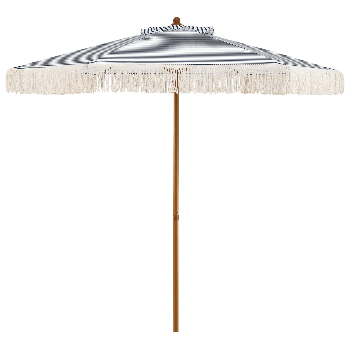 7 Feet Patio Umbrella with Fringe Sun-Protective Beach Umbrella with Boho Tassel-Blue-Outdoor Umbrellas-DECOROLALA