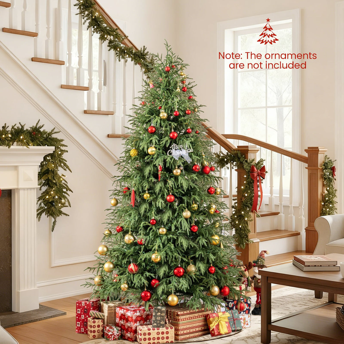 7 Feet Pre-Lit Artificial Christmas Tree Hinged Faux Xmas Tree with Soft Branch Tips-Christmas Trees-DECOROLALA