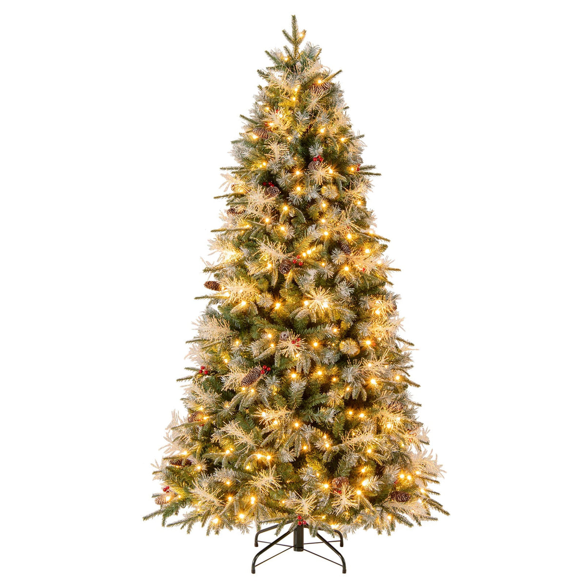 7 Feet Pre-Lit Artificial Christmas Tree with 8 Modes LED Lights with Berries-Christmas Trees-DECOROLALA