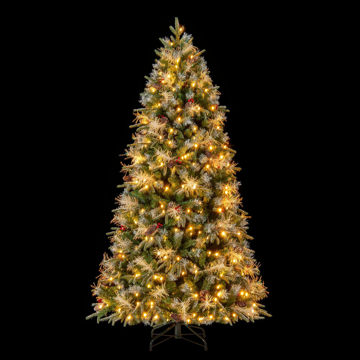 7 Feet Pre-Lit Artificial Christmas Tree with 8 Modes LED Lights with Berries-Christmas Trees-DECOROLALA