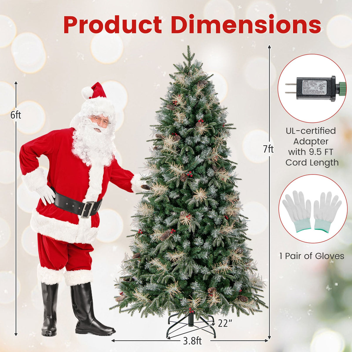 7 Feet Pre-Lit Artificial Christmas Tree with 8 Modes LED Lights with Berries-Christmas Trees-DECOROLALA