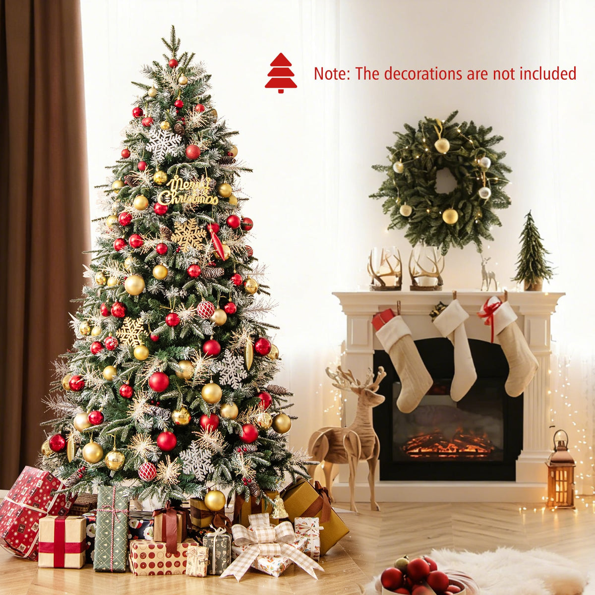 7 Feet Pre-Lit Artificial Christmas Tree with 8 Modes LED Lights with Berries-Christmas Trees-DECOROLALA