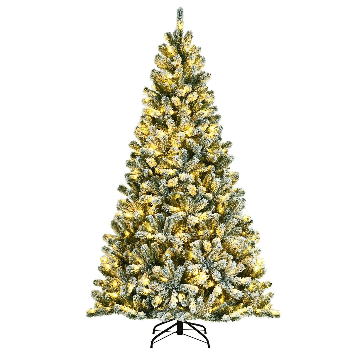 7 Feet Pre-lit Snow Flocked Hinged Christmas Tree with 1116 Tips and Metal Stand-7 ft-Christmas Trees-DECOROLALA