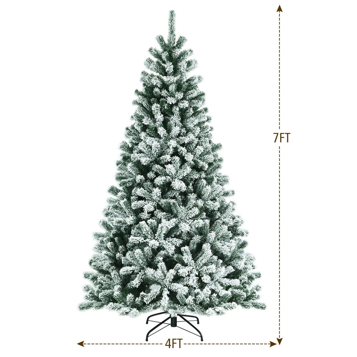 7 Feet Pre-lit Snow Flocked Hinged Christmas Tree with 1116 Tips and Metal Stand-7 ft-Christmas Trees-DECOROLALA