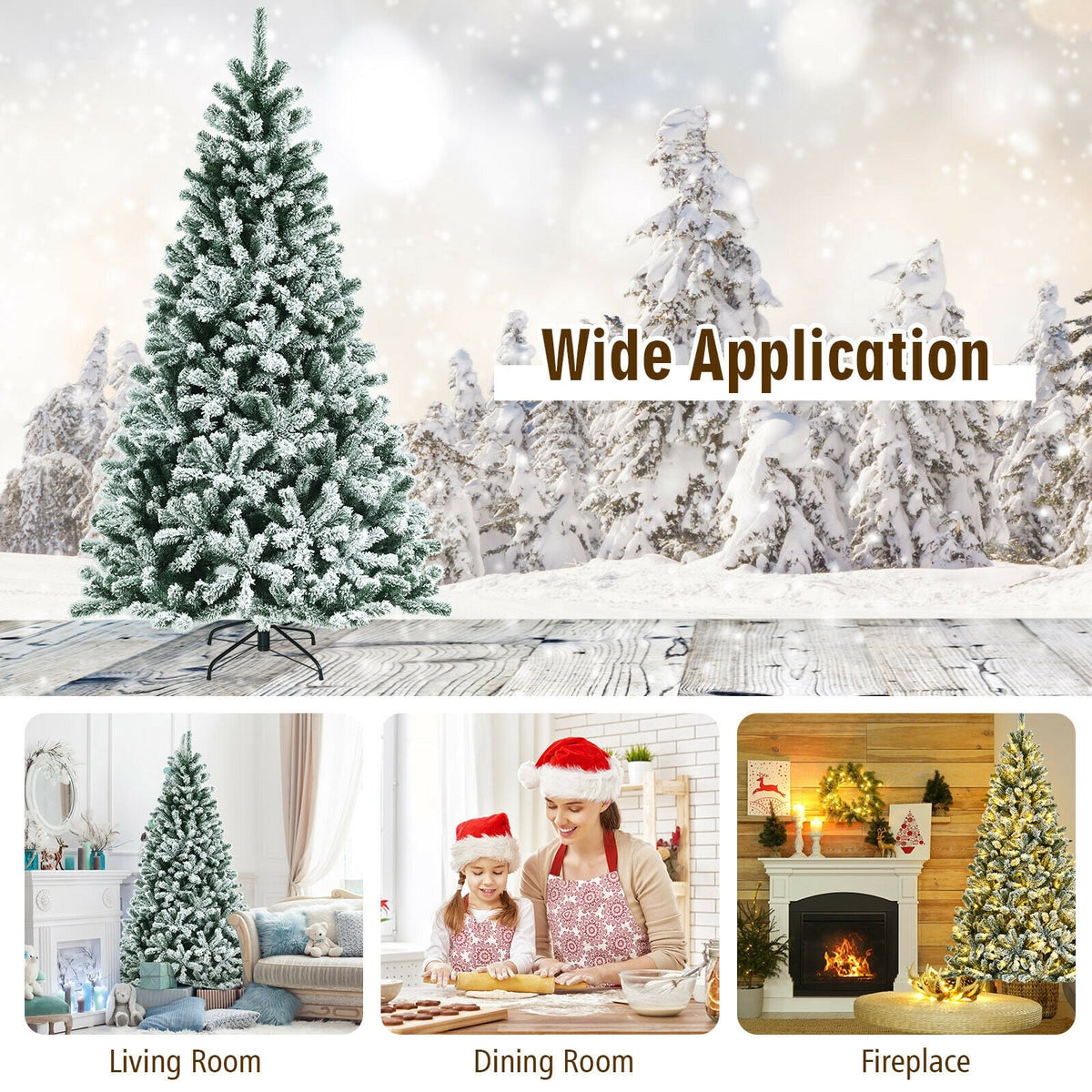 7 Feet Pre-lit Snow Flocked Hinged Christmas Tree with 1116 Tips and Metal Stand-7 ft-Christmas Trees-DECOROLALA