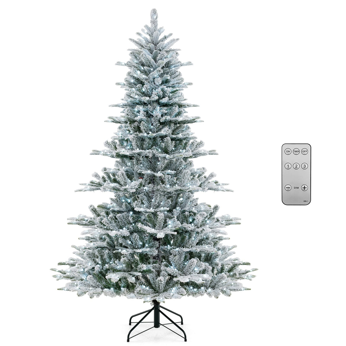 7 Feet Snow Flocked Artificial Christmas Tree with Cool White LED Lights-Christmas Trees-DECOROLALA