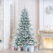 7 Feet Snow Flocked Artificial Christmas Tree with Cool White LED Lights-Christmas Trees-DECOROLALA