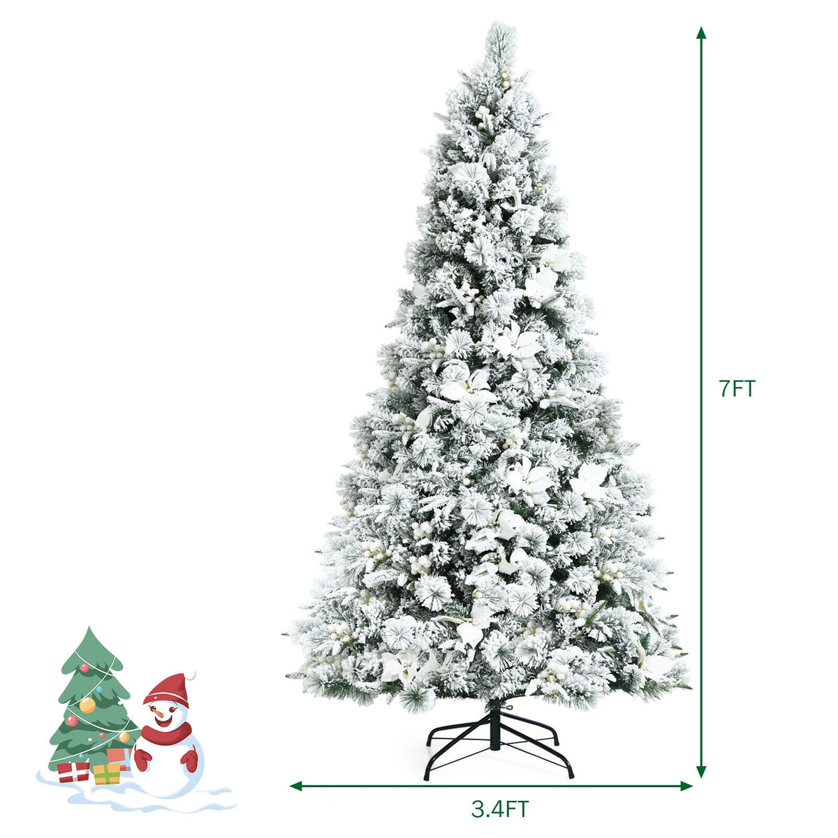 7 Feet Snow Flocked Christmas Tree with Poinsettia Flowers-Christmas Trees-DECOROLALA