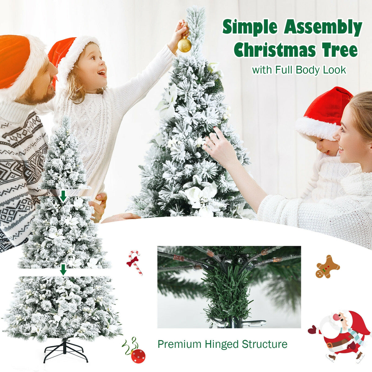 7 Feet Snow Flocked Christmas Tree with Poinsettia Flowers-Christmas Trees-DECOROLALA