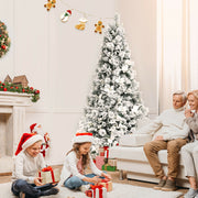 7 Feet Snow Flocked Christmas Tree with Poinsettia Flowers-Christmas Trees-DECOROLALA