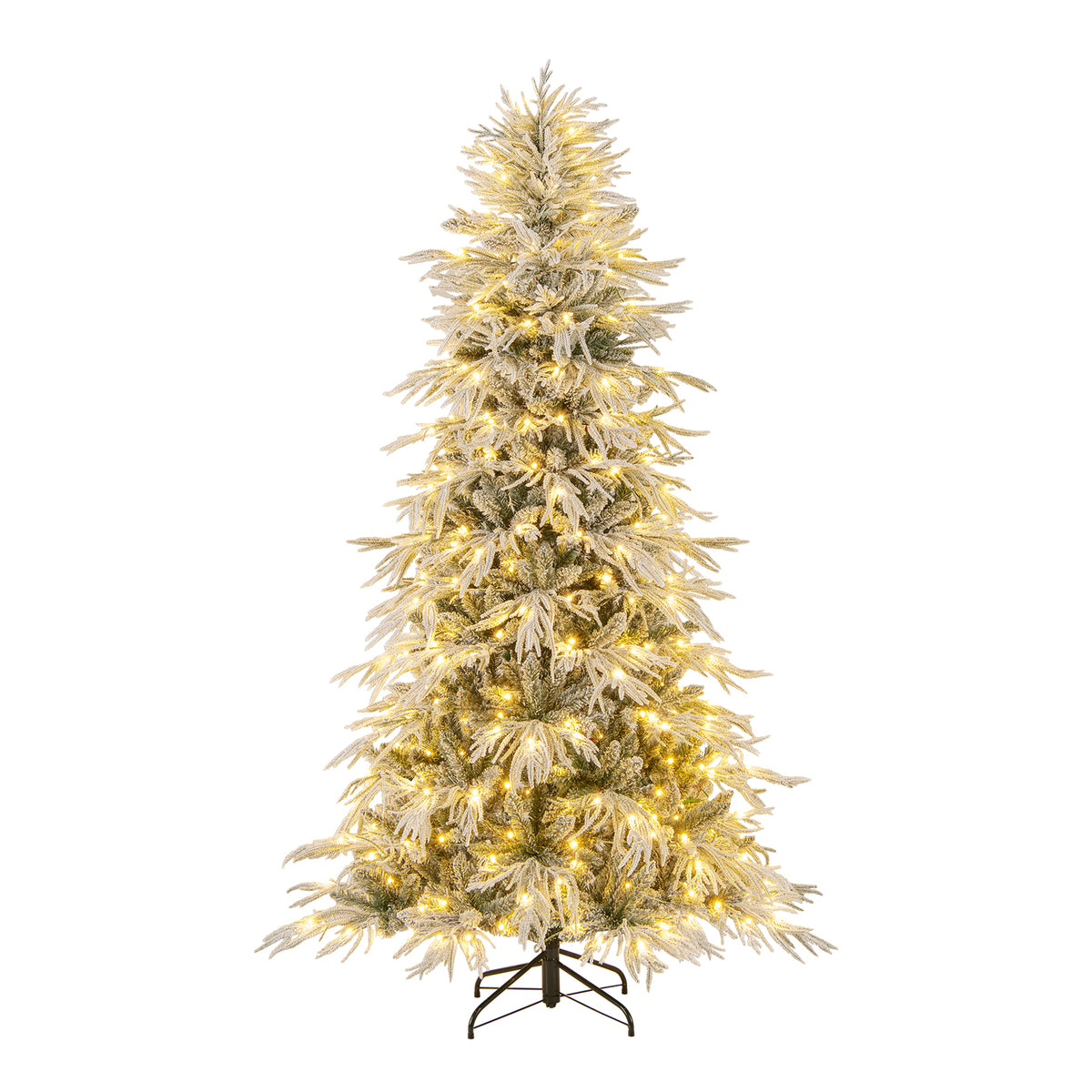 7 Feet Snow-flocked Artificial Christmas Tree Pre-lit Hinged Xmas Tree with Warm White LED Lights-Christmas Trees-DECOROLALA