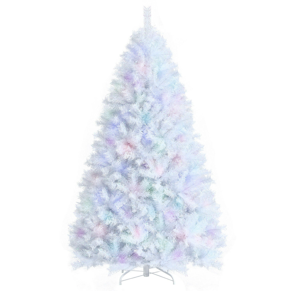 7 Feet White Iridescent Tinsel Artificial Christmas Tree with Metal Stand-Christmas Trees-DECOROLALA