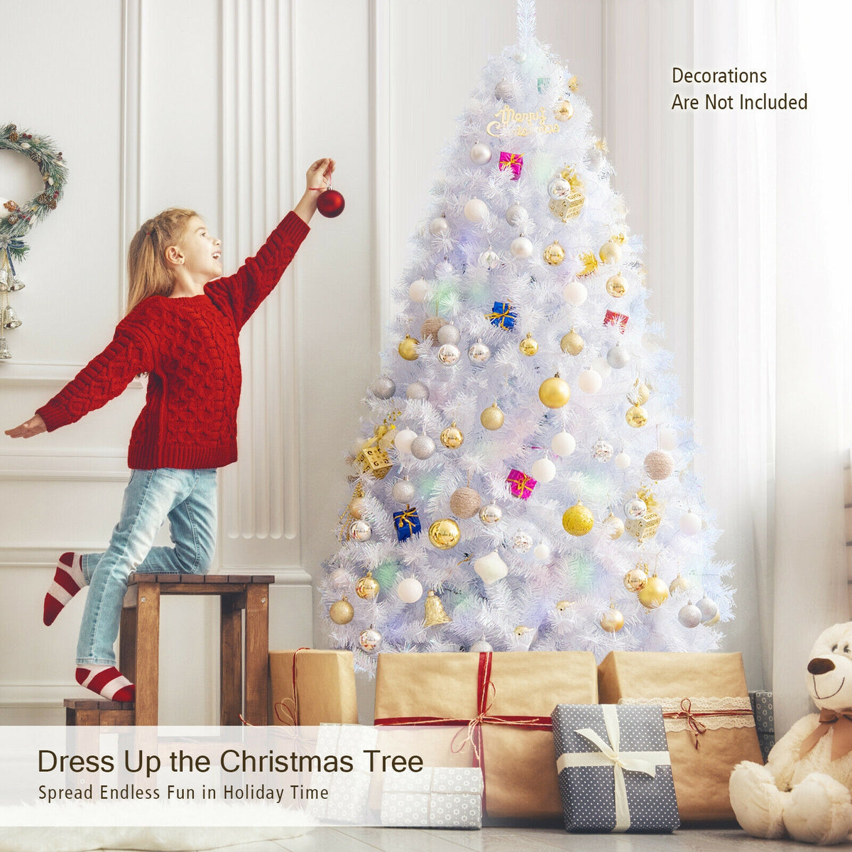 7 Feet White Iridescent Tinsel Artificial Christmas Tree with Metal Stand-Christmas Trees-DECOROLALA