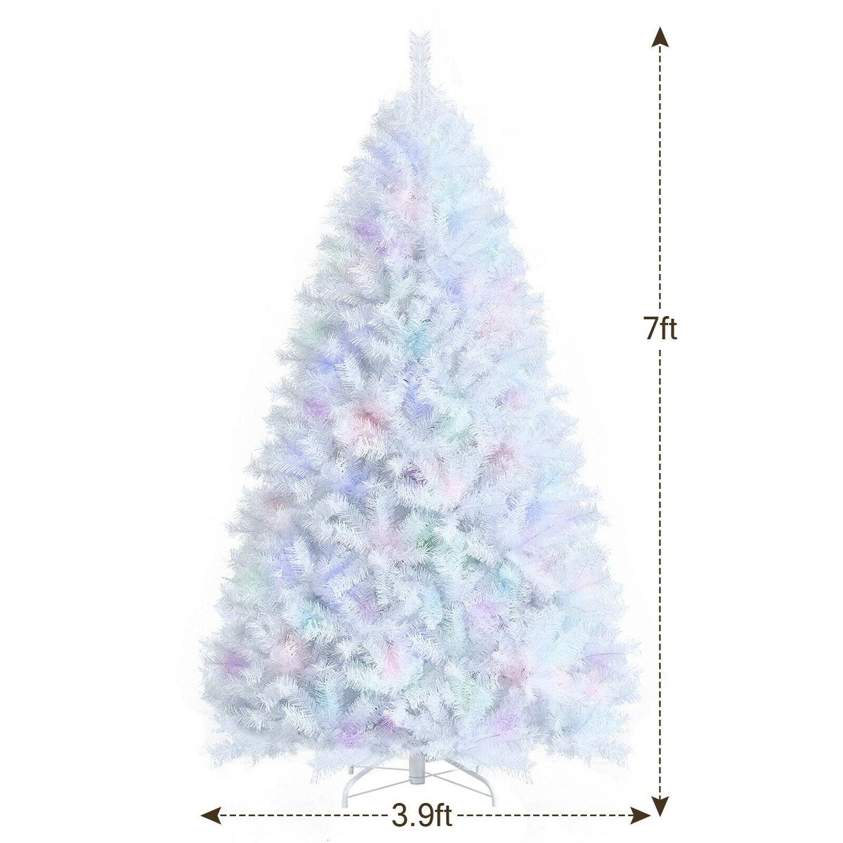 7 Feet White Iridescent Tinsel Artificial Christmas Tree with Metal Stand-Christmas Trees-DECOROLALA