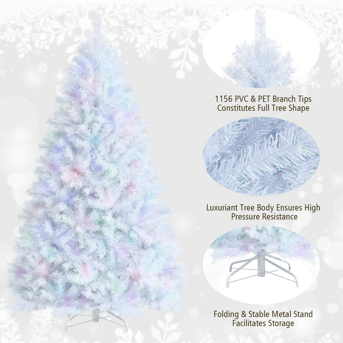 7 Feet White Iridescent Tinsel Artificial Christmas Tree with Metal Stand-Christmas Trees-DECOROLALA