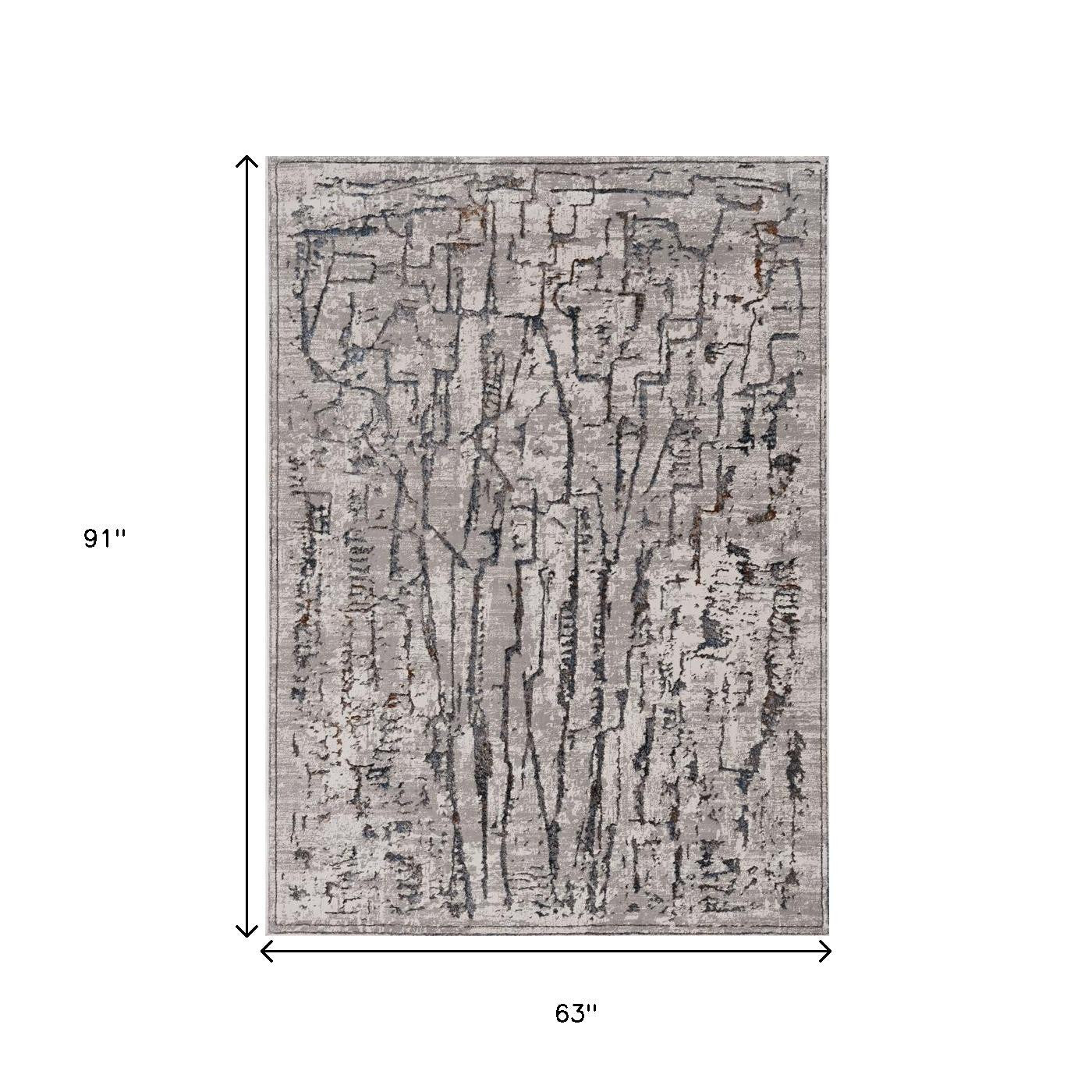 7' Gray And Black Abstract Runner Rug-Area Rugs-DECOROLALA