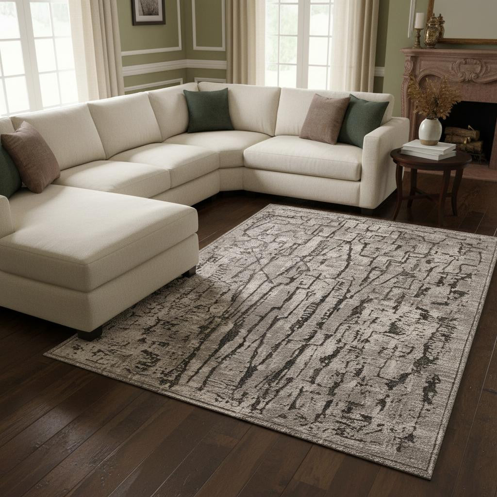7' Gray And Black Abstract Runner Rug-Area Rugs-DECOROLALA