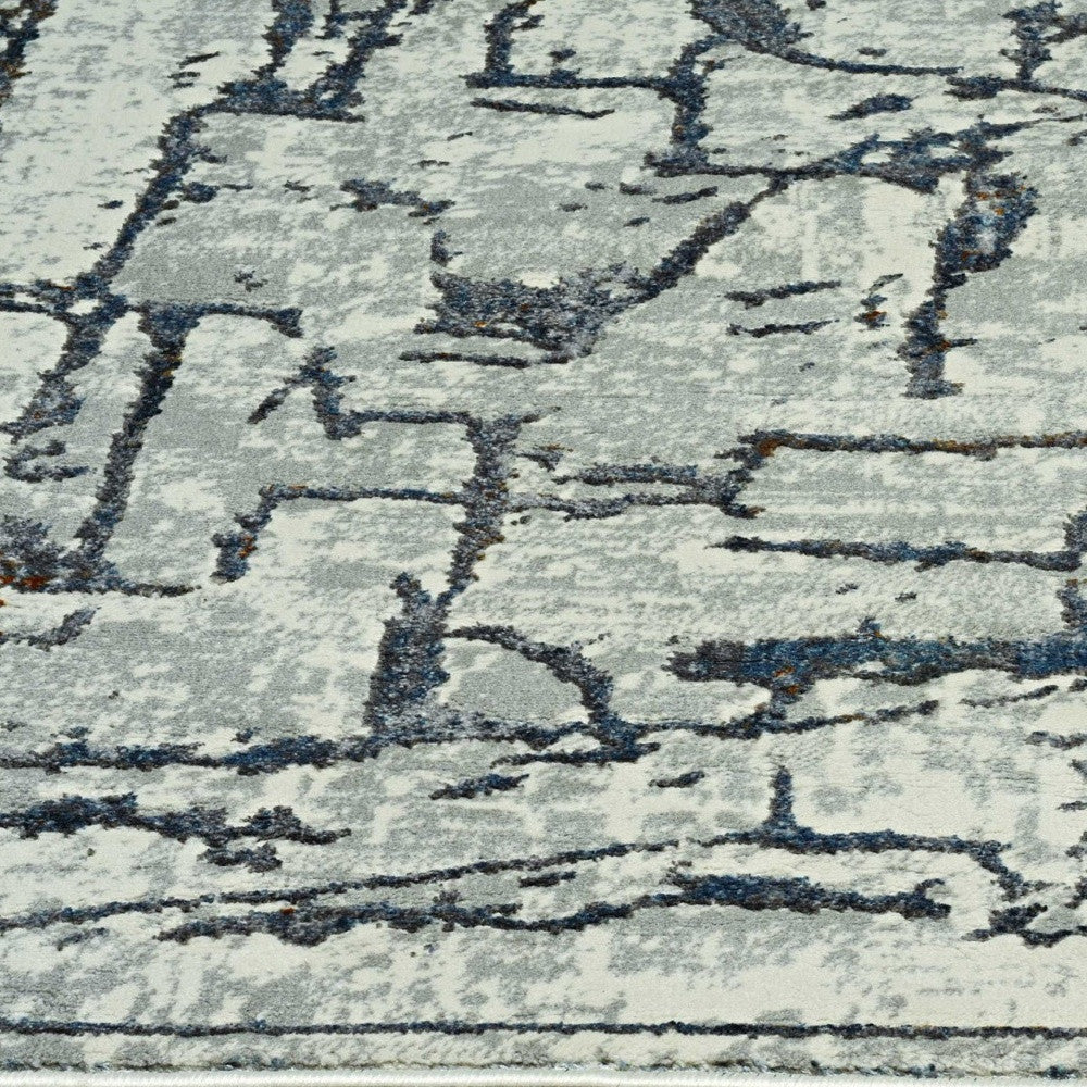 7' Gray And Black Abstract Runner Rug-Area Rugs-DECOROLALA