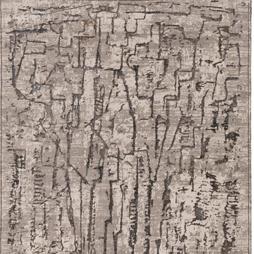 7' Gray And Black Abstract Runner Rug-Area Rugs-DECOROLALA