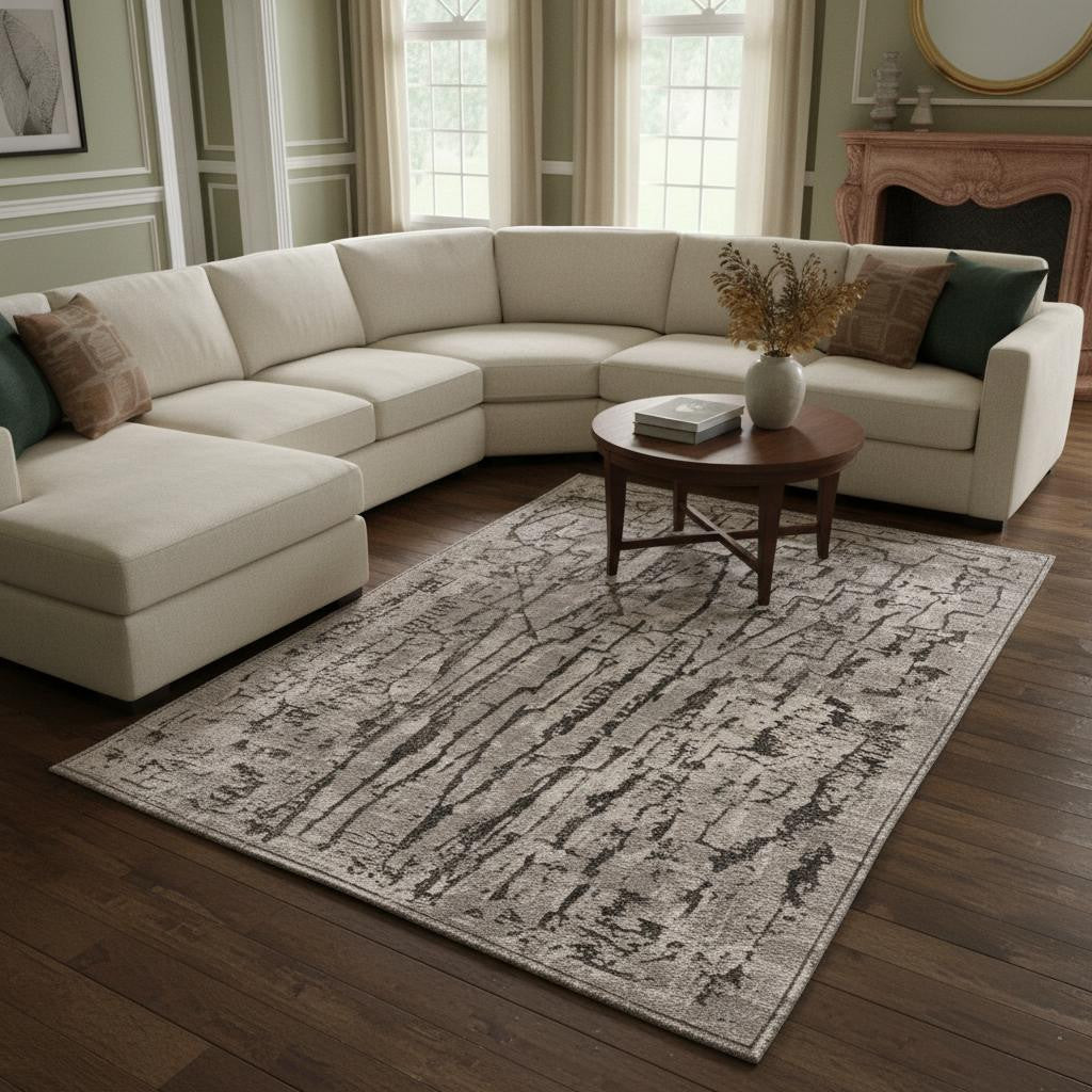 7' Gray And Black Abstract Runner Rug-Area Rugs-DECOROLALA