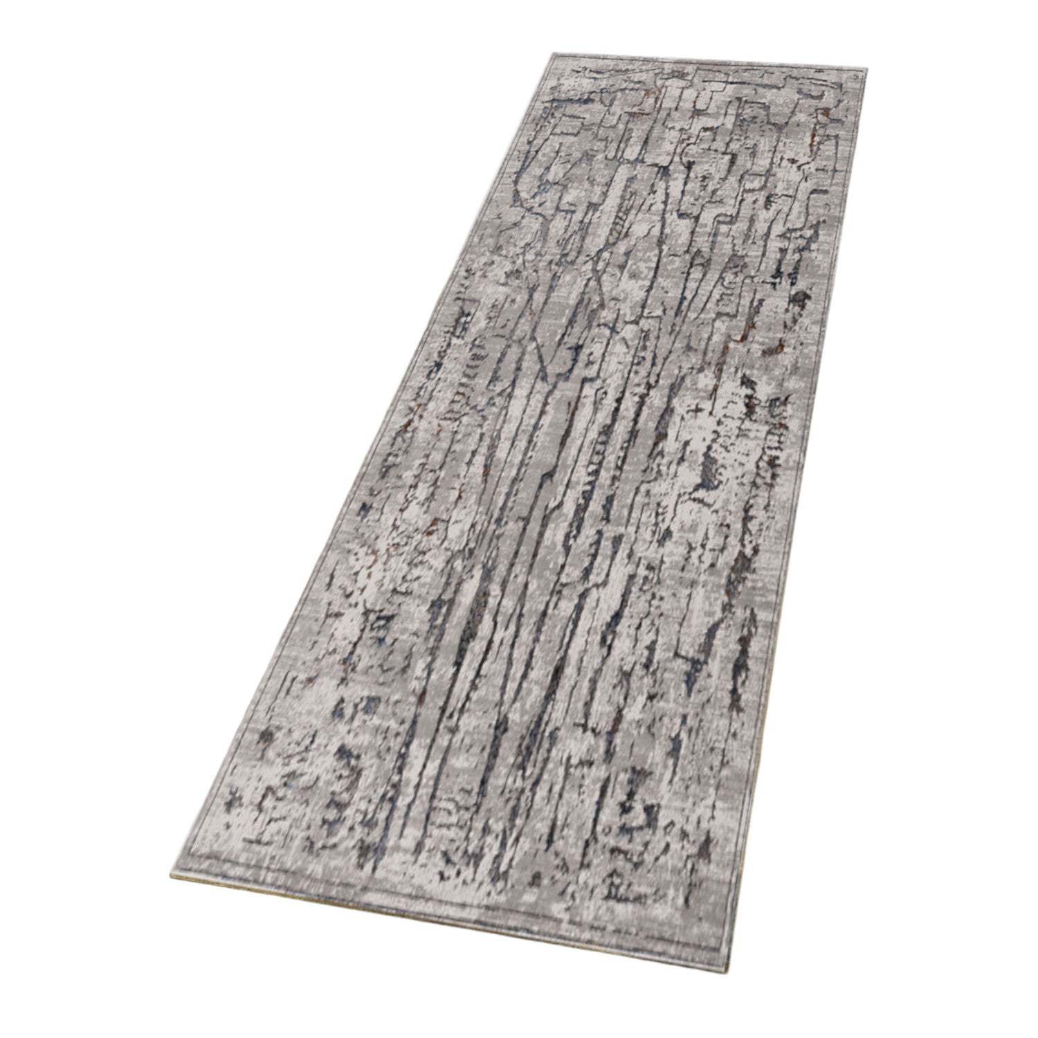 7' Gray And Black Abstract Runner Rug-Area Rugs-DECOROLALA
