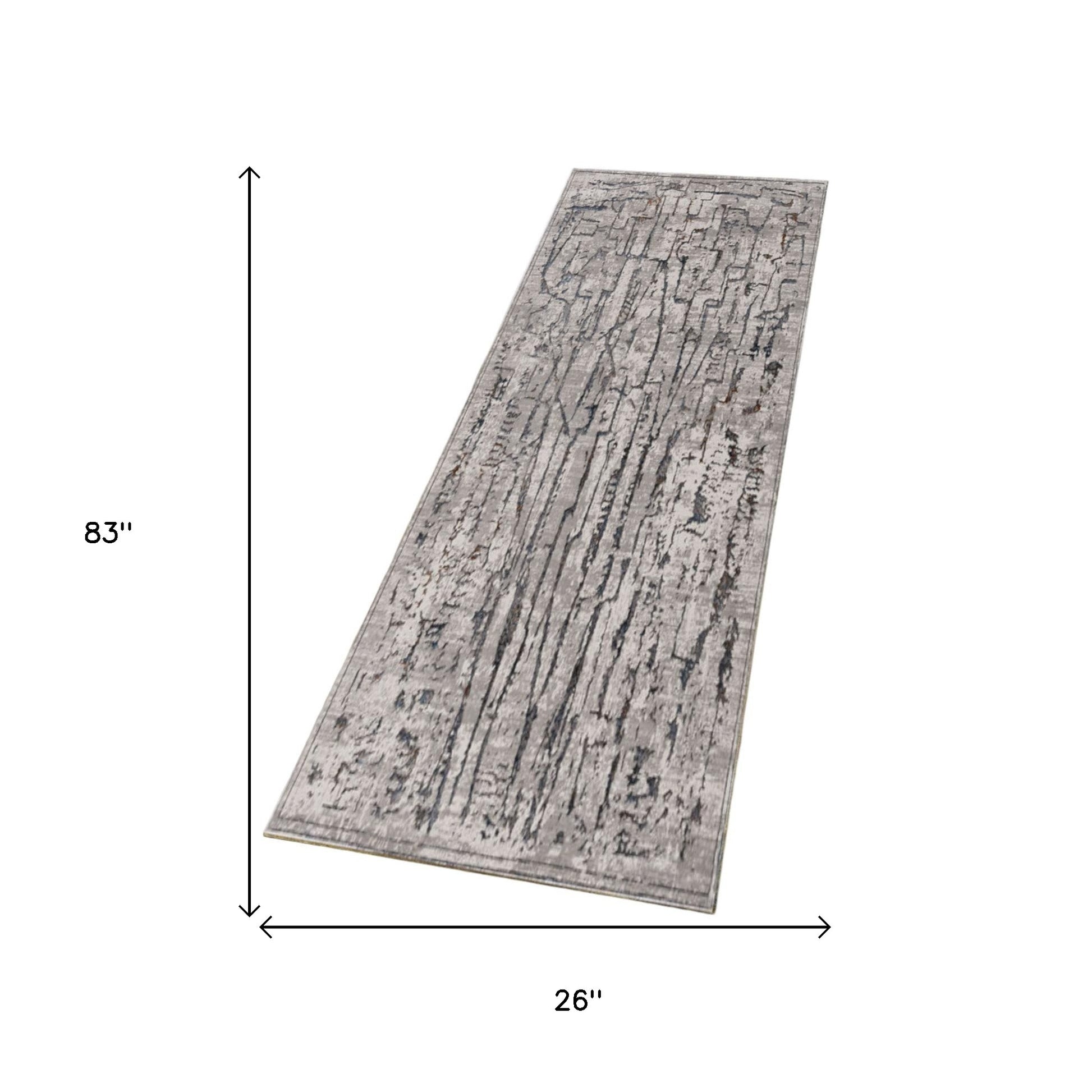 7' Gray And Black Abstract Runner Rug-Area Rugs-DECOROLALA