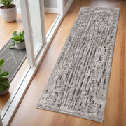 7' Gray And Black Abstract Runner Rug-Area Rugs-DECOROLALA