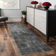 7' Gray And Dark Gray Abstract Area Rug-Area Rugs-DECOROLALA