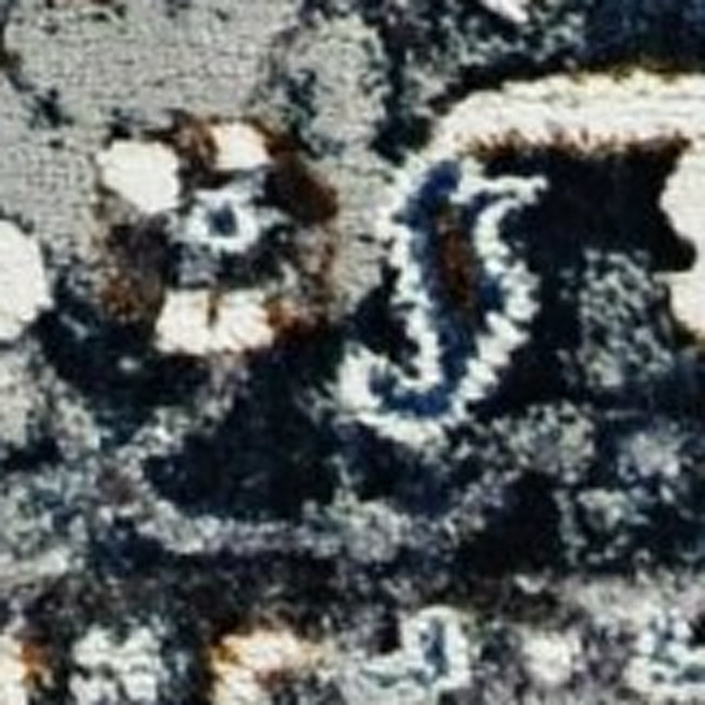 7' Gray And Ivory Floral Medallion Area Rug-Area Rugs-DECOROLALA