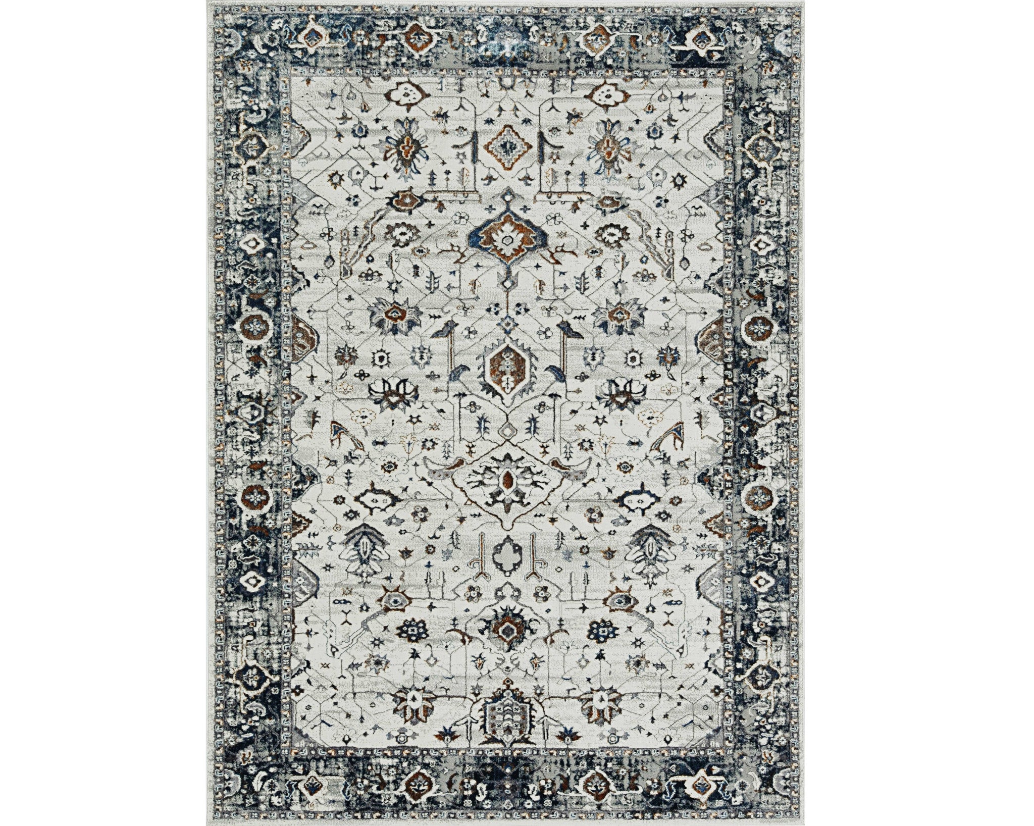 7' Gray And Ivory Floral Medallion Area Rug-Area Rugs-DECOROLALA