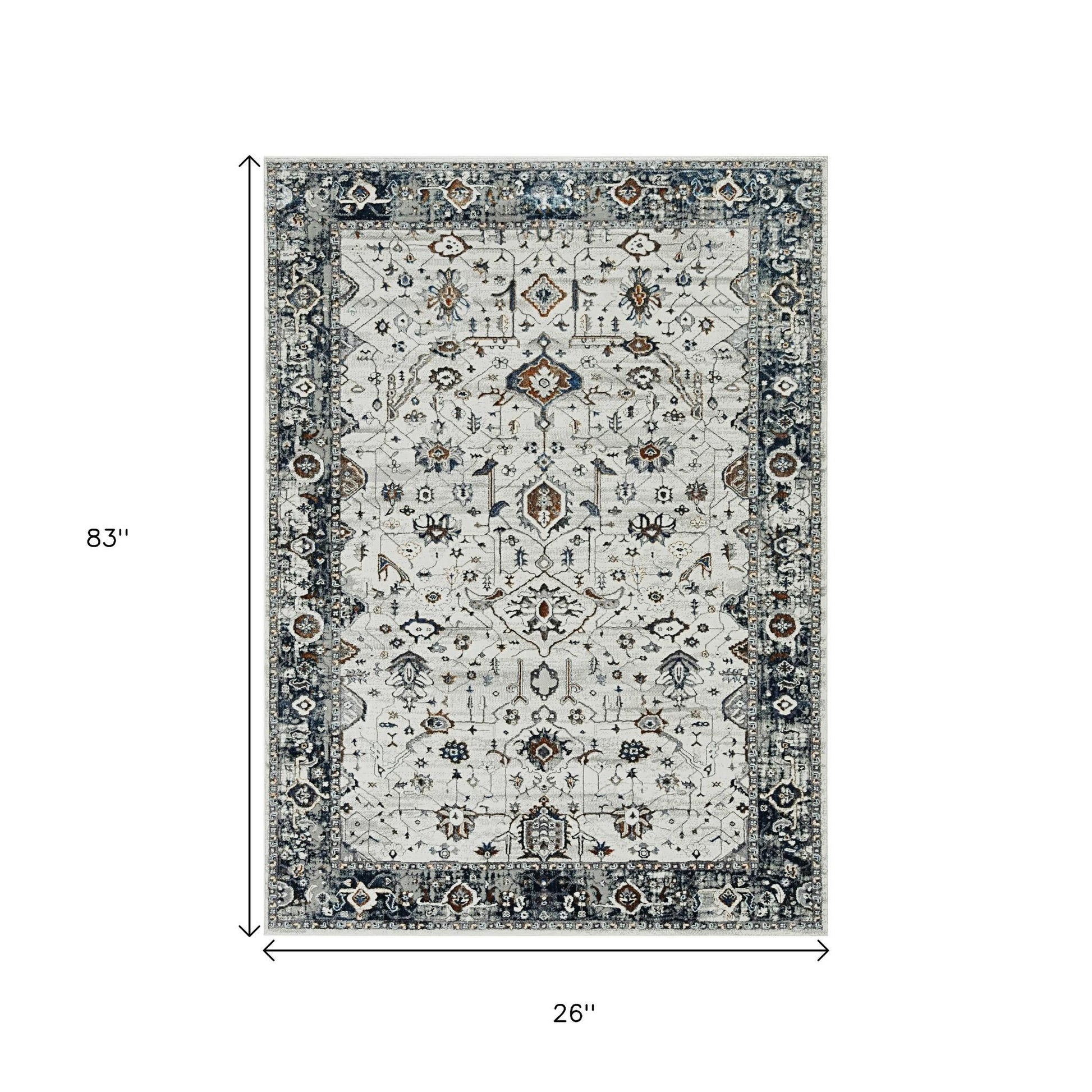 7' Gray And Ivory Floral Medallion Area Rug-Area Rugs-DECOROLALA