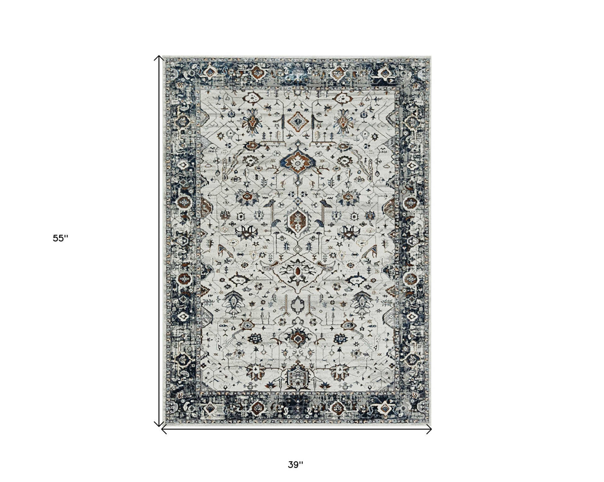 7' Gray And Ivory Floral Medallion Area Rug-Area Rugs-DECOROLALA