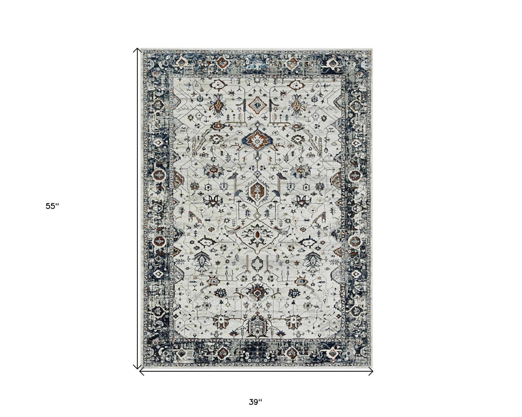 7' Gray And Ivory Floral Medallion Area Rug-Area Rugs-DECOROLALA