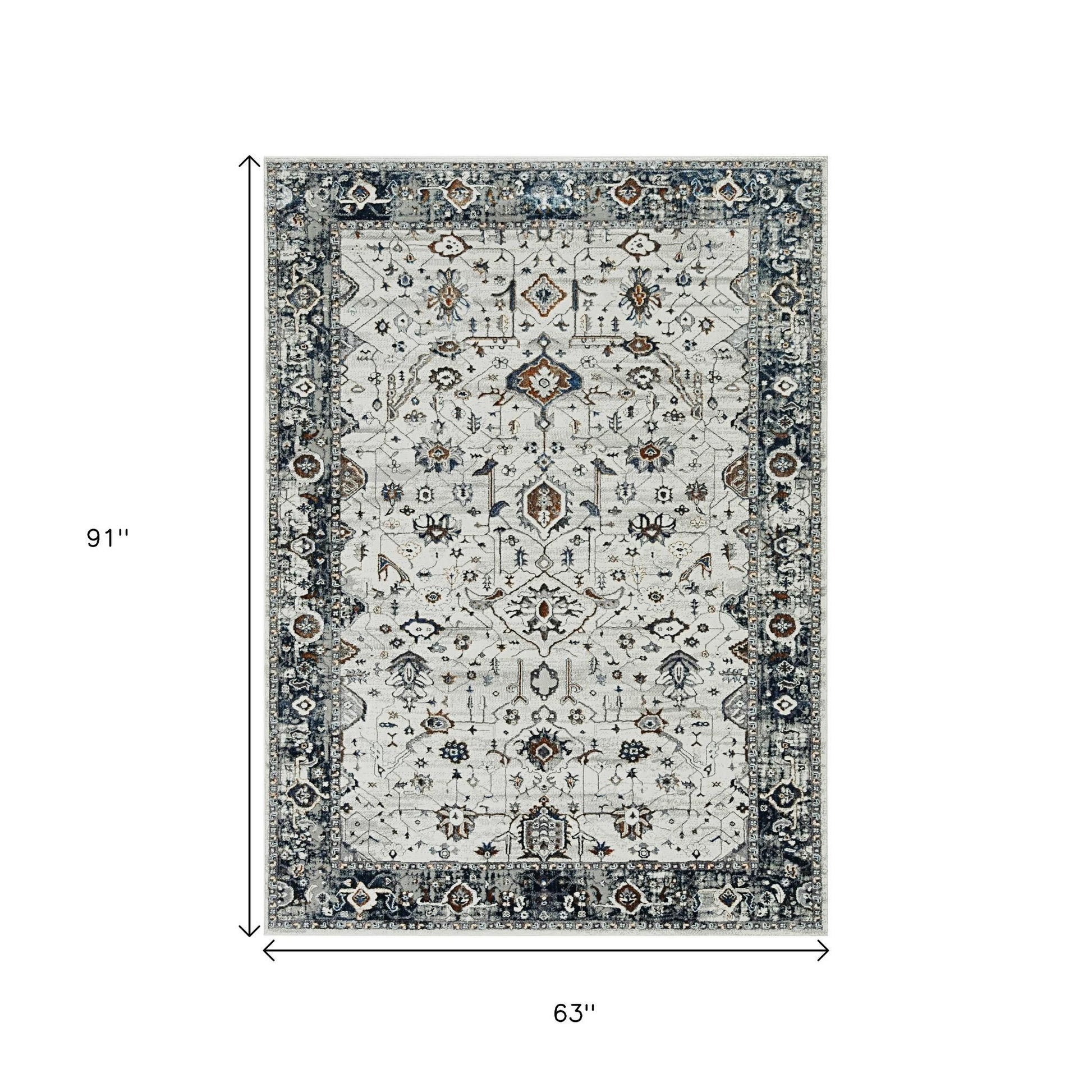 7' Gray And Ivory Floral Medallion Area Rug-Area Rugs-DECOROLALA