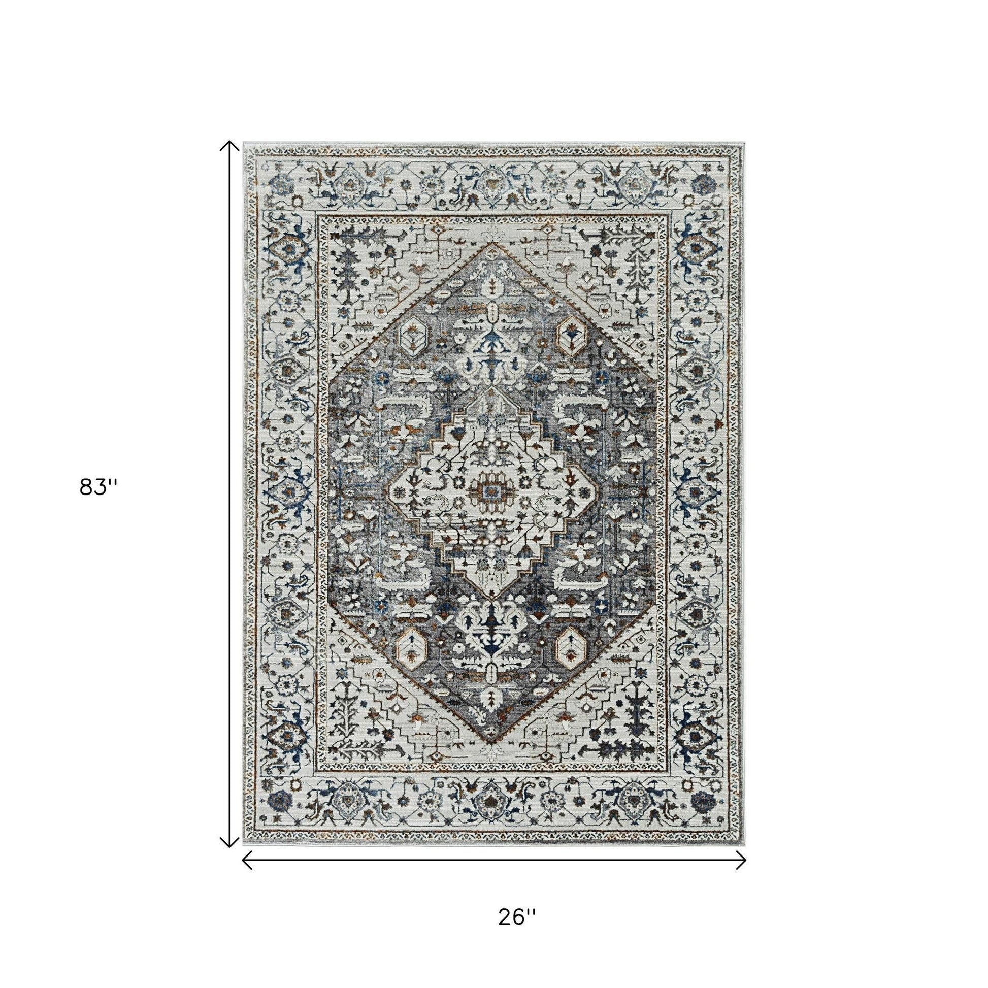 7' Gray Brown And Teal Floral Medallion Area Rug-Area Rugs-DECOROLALA