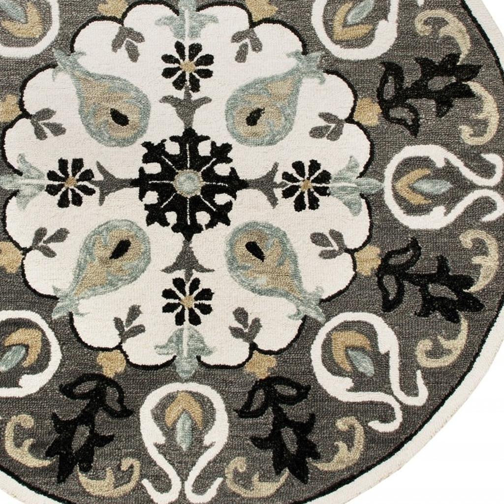 7' Gray Round Wool Hand Hooked Handmade Area Rug-Area Rugs-DECOROLALA